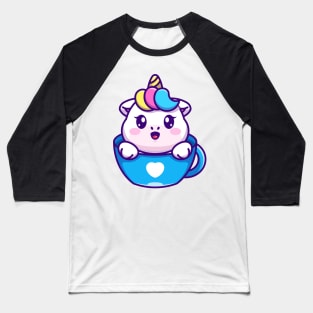 Cute unicorn on cup coffee cartoon Baseball T-Shirt